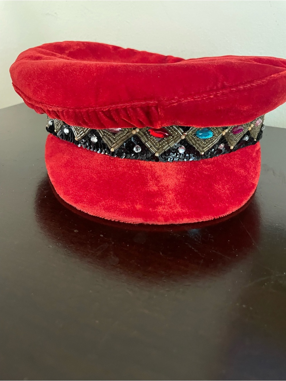 Red Velvet Embellished Women's Fashion Cap